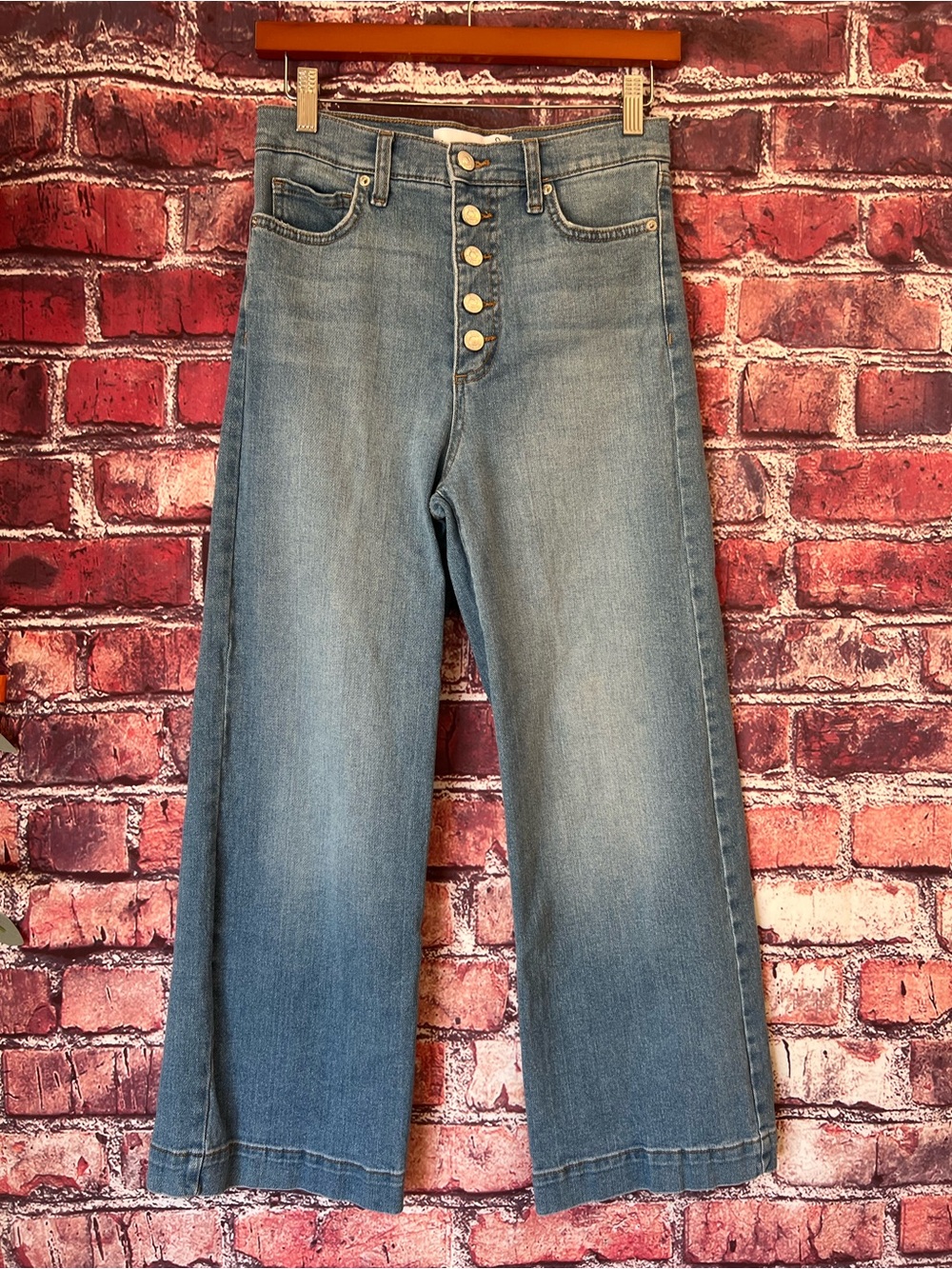 Sam Edelman High Rise Button Fly Wide Leg Crop Jeans Medium Wash 26